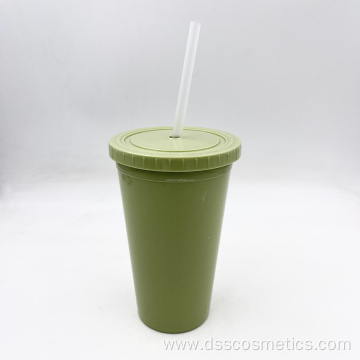 plastic double wall tumbler 500ml/16oz Double Wall tumbler with straw